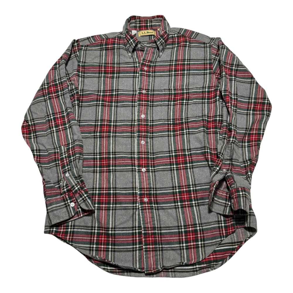 Vintage 90s L.L. Bean Gray/Red Plaid Flannel Casual Button Down Shirt Men's‎ M